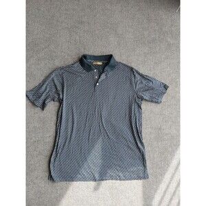 Jim Thompson Cotton Mens Large L Blue Classic Geometric Print Button Up Shirt